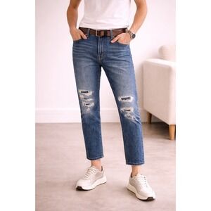 Mens Blue Distressed Cropped Jeans Jean Shop Ellen Straight Leg Size 26 Denim